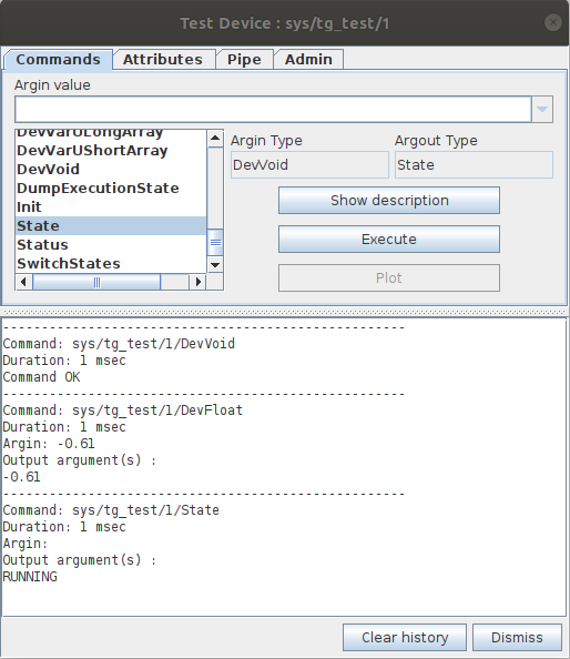 Test commands view