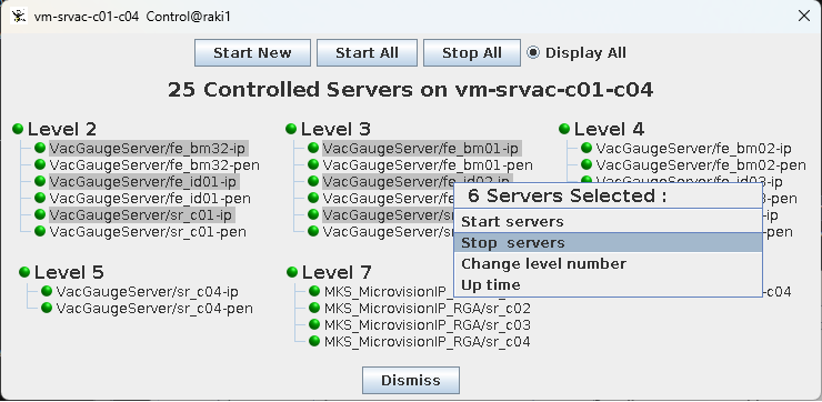 Servers Selection Menu