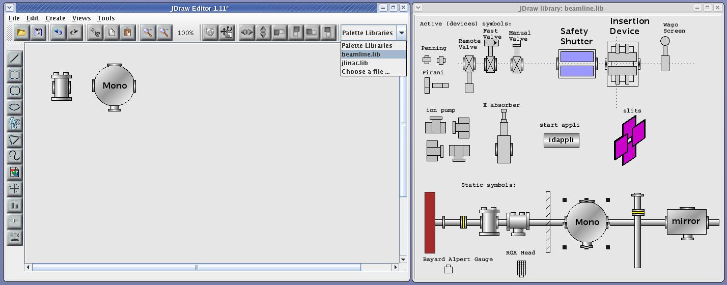 JDraw Editor with beamline synoptic